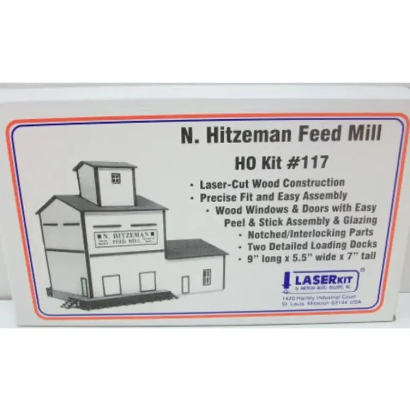 Trains|American Model Builders 117 HO Hitzeman Feed Mill Laser Art Wood Kit - Model Train Junction: Quality Parts and Art Supplies