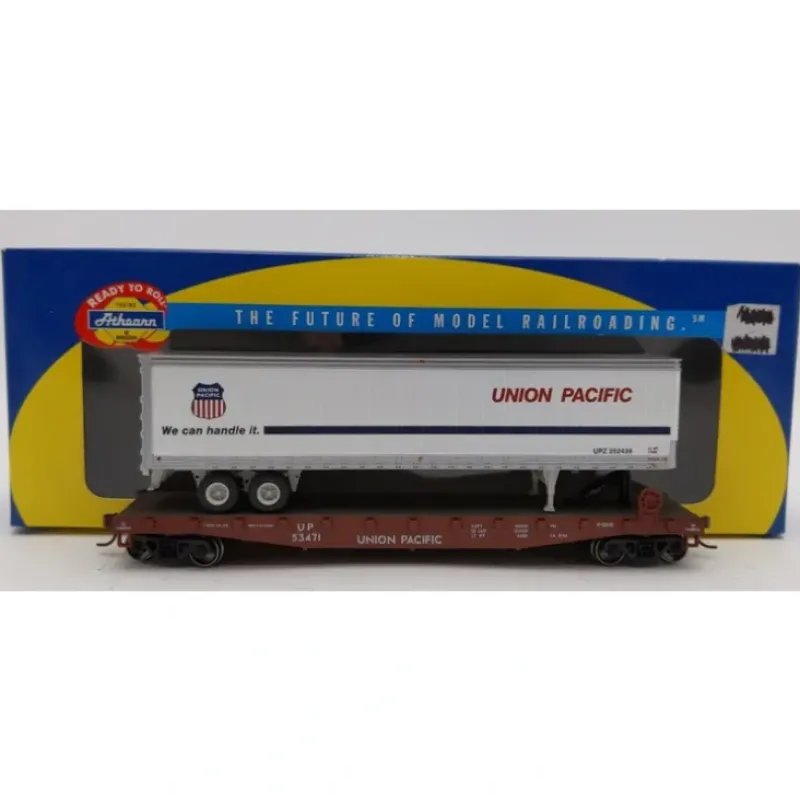 Trains|Athearn 92071 HO Union Pacific 50' Flatcar w/45' Trailer #53471 - Model Train Junction: Quality Parts and Art Supplies