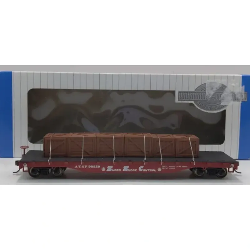 Trains|Bachmann 18912 HO Atchison, Topeka & Santa Fe 50' Flatcar w/Crated Load - Model Train Junction: Quality Parts and Art Supplies