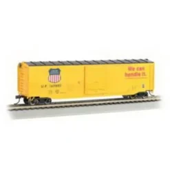 Trains|Bachmann 19408 HO Union Pacific 50' Sliding-Door Boxcar (Yellow, Black) - Model Train Junction: Quality Parts and Art Supplies