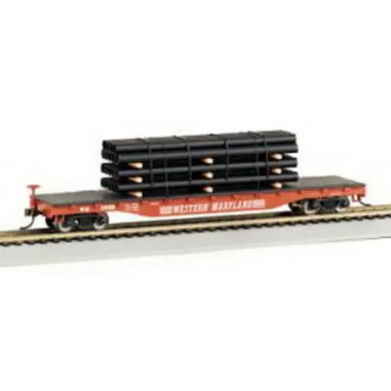 Trains|Bachmann 18928 HO Western Maryland 50' Flatcar w/Pipe Load - Model Train Junction: Quality Parts and Art Supplies