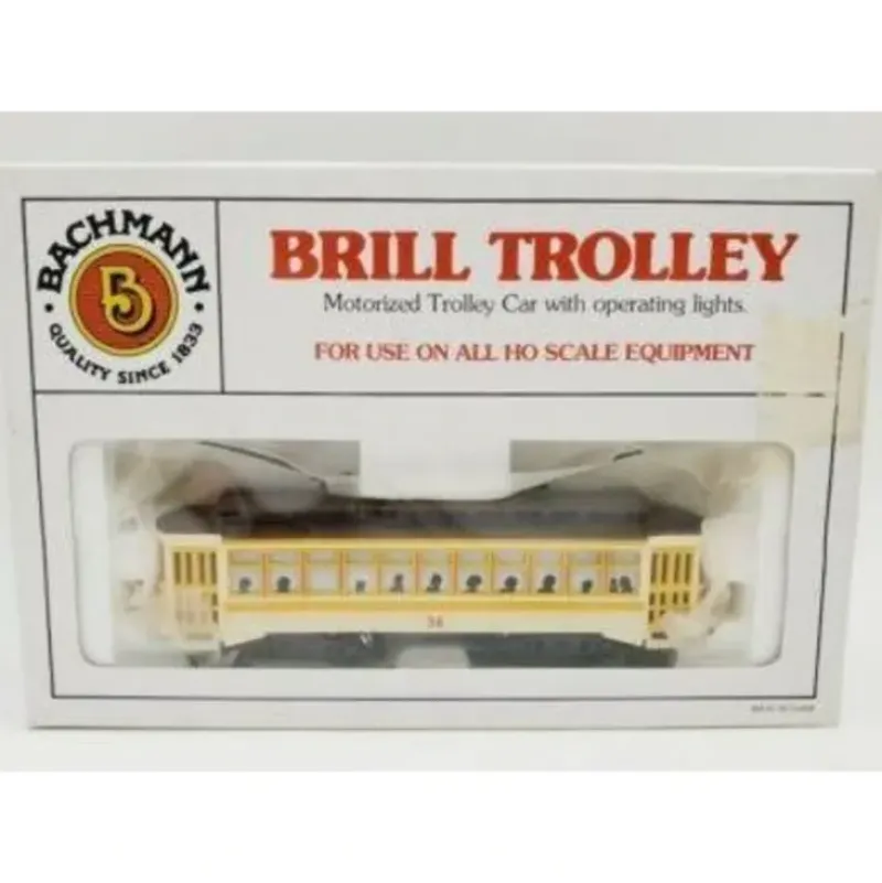 Trains|Bachmann 61048 HO Yellow Brill Trolley #36 - Model Train Junction: Quality Parts and Art Supplies