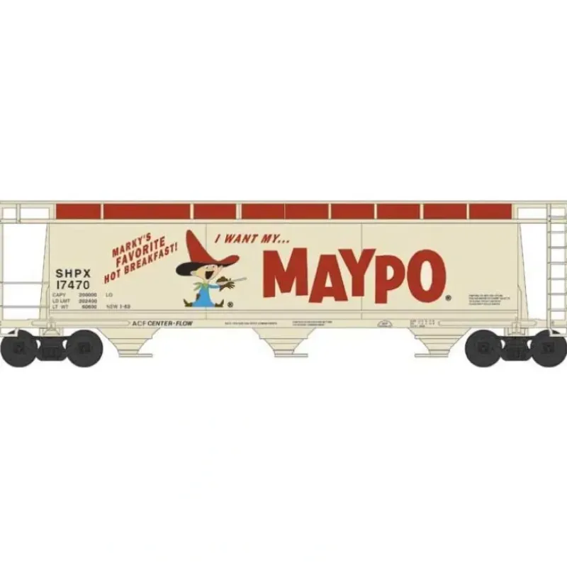 Bowser, 38147, N Scale, 3-Bay Cylindrical Covered Hopper, Maypo, #17480 - Model Train Junction: Quality Parts and Art Supplies New