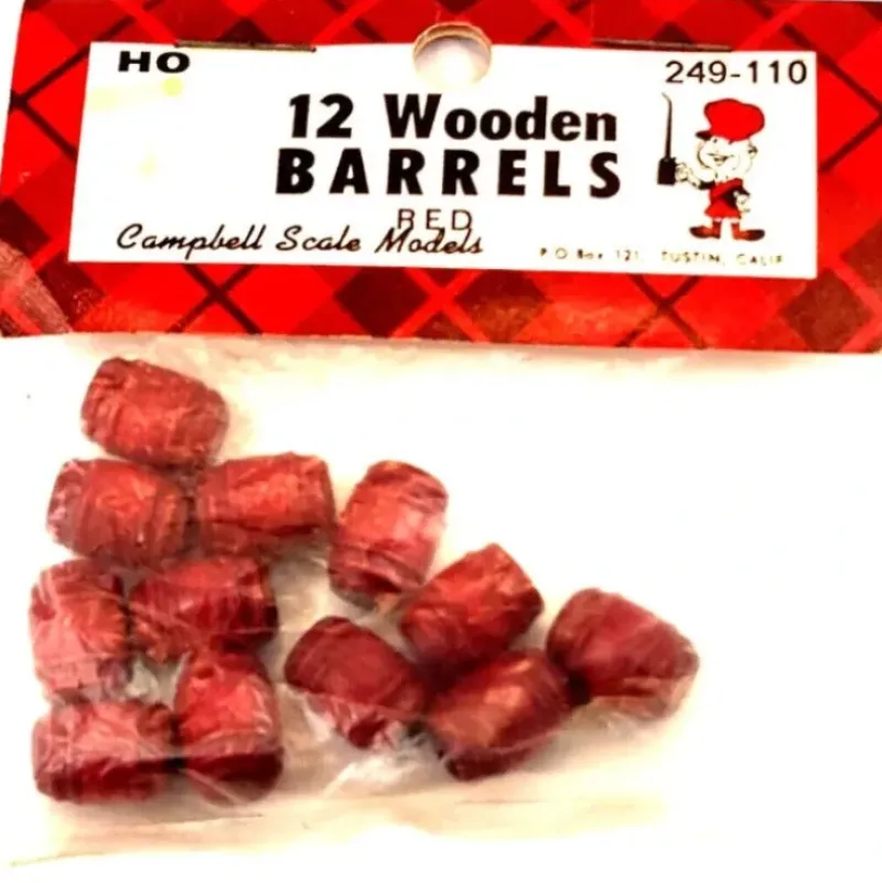 Trains|Campbell Scale Models 249-110 HO Scale Red Wooden Barrels (Pack of 12) - Model Train Junction: Quality Parts and Art Supplies