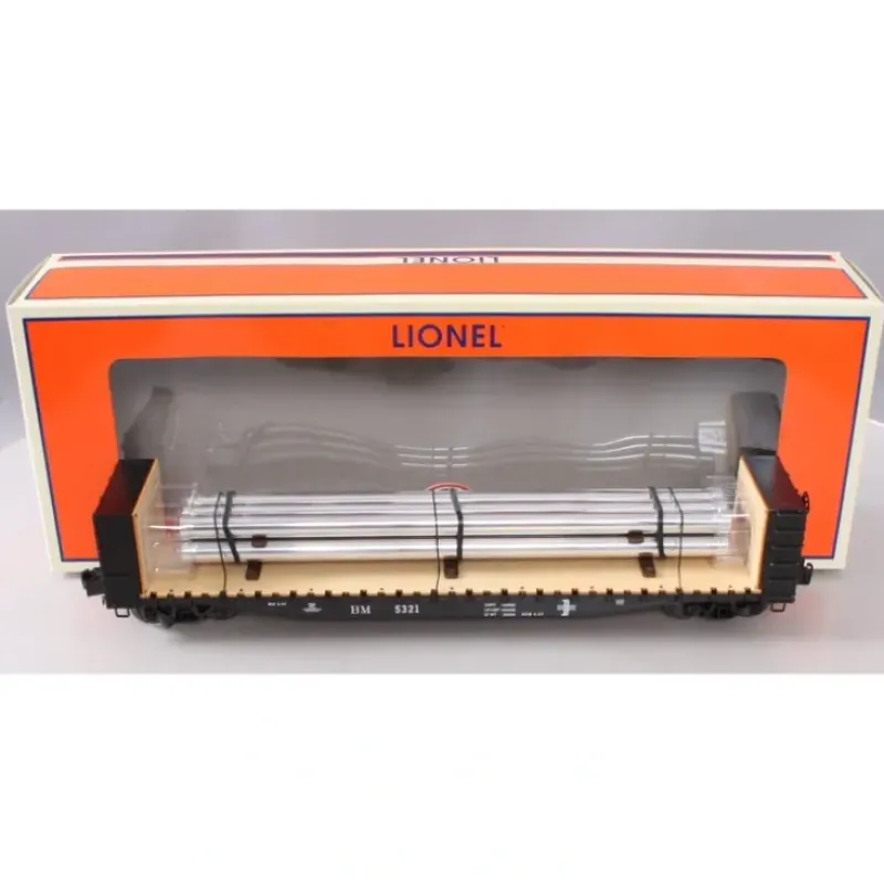 Trains*Lionel 6-27837 O Boston & Maine Bulkhead Flatcar w/Pipe Load #5321 - Model Train Junction: Quality Parts and Art Supplies