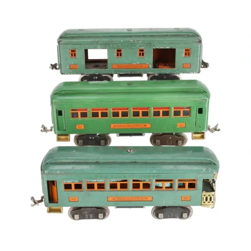 Trains*Lionel Vintage Standard Assorted Tinplate Passenger Cars: 332, 2- 341 [3] - Model Train Junction: Quality Parts and Art Supplies