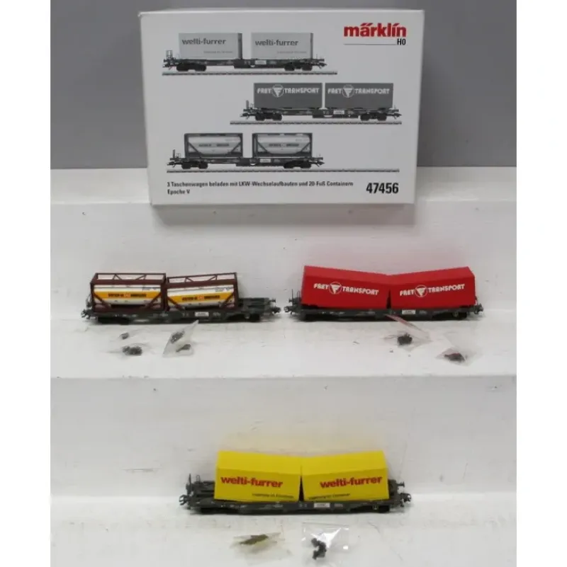 Trains*Marklin 47456 Deep Well 3-Flatcar Set w/Loads - Model Train Junction: Quality Parts and Art Supplies