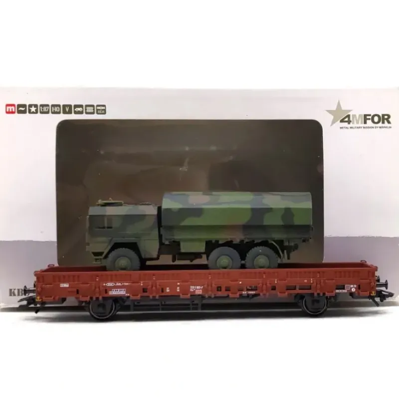Trains*Marklin 46956 HO DB Low Sided Stake Gondola Car w/ Military Truck Load - Model Train Junction: Quality Parts and Art Supplies