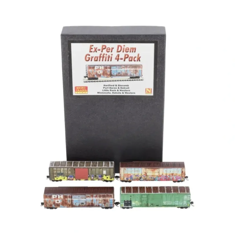 Trains*Micro-Trains 99305530 N Scale Ex-Per Diem Graffiti Boxcars (Pack of 4) LN/Box - Model Train Junction: Quality Parts and Art Supplies