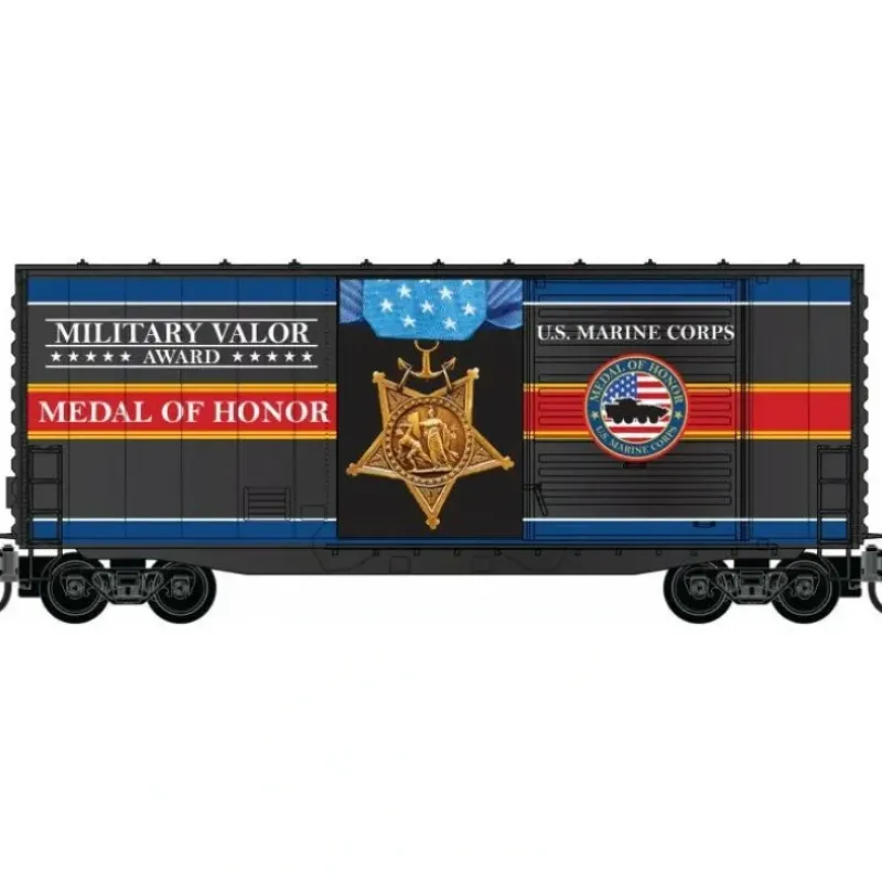 Micro-Trains, N Scale, 101 00 763, 40' Hy-Cube Box Car With Single Door, Military Valor Award US U.S. Marines Corps Medal Of Honor - Model Train Junction: Quality Parts and Art Supplies Clearance
