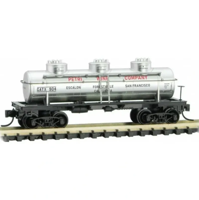 Micro-Trains, N Scale, 06600130, 3 Dome Tank Car, Grape to Glass Series, 'Petri Wine Co.' Rd, # 904, Car #8 - Model Train Junction: Quality Parts and Art Supplies Outlet