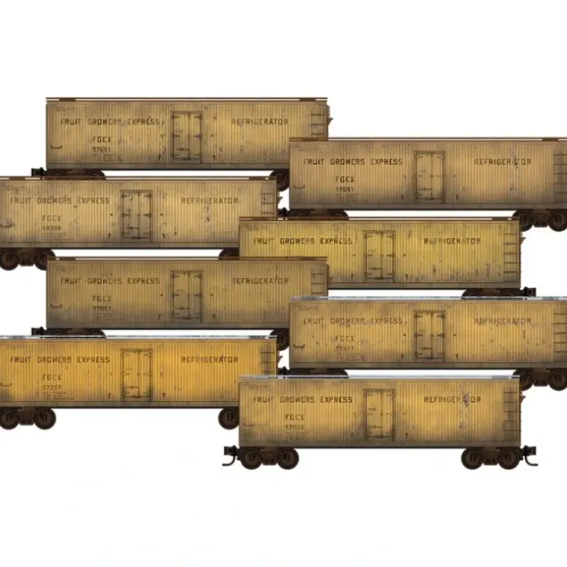 Micro-Trains, N Scale, 99305824, Weathered 40' Double-Sheathed Wood Reefer, Fruit Growers Express (8-Pack) - Model Train Junction: Quality Parts and Art Supplies Discount