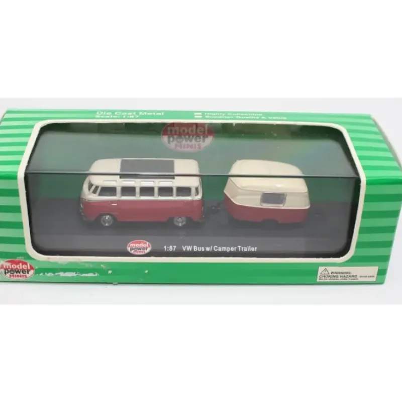 Trains*Model Power 19680 1:87 Red/White Volkwagen Bus w/Camper Trailer - Model Train Junction: Quality Parts and Art Supplies