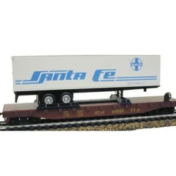 Trains*Model Power 98350 HO Santa Fe 50'' Flat W/40'' Trailer W/Knuckle Couplers - Model Train Junction: Quality Parts and Art Supplies