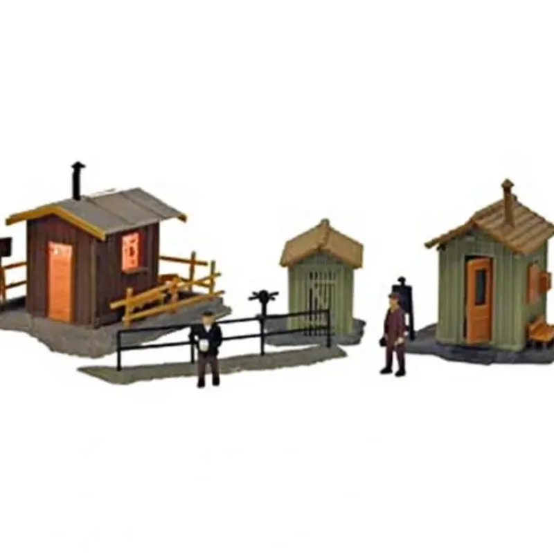 Trains*Model Power 643 HO Scale 3 Trackside Buildings-Lighted - Model Train Junction: Quality Parts and Art Supplies
