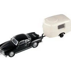 Trains*Model Power 19670 HO Volkswagen Black/White Karmann Ghia W/Trailer - Model Train Junction: Quality Parts and Art Supplies