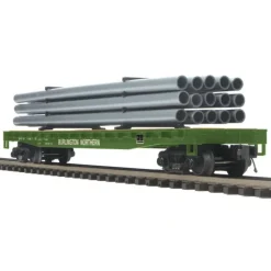 Trains*MTH 20-98841 Burlington Northern Flat Car w/Pipe Load #613210 LN/Box - Model Train Junction: Quality Parts and Art Supplies