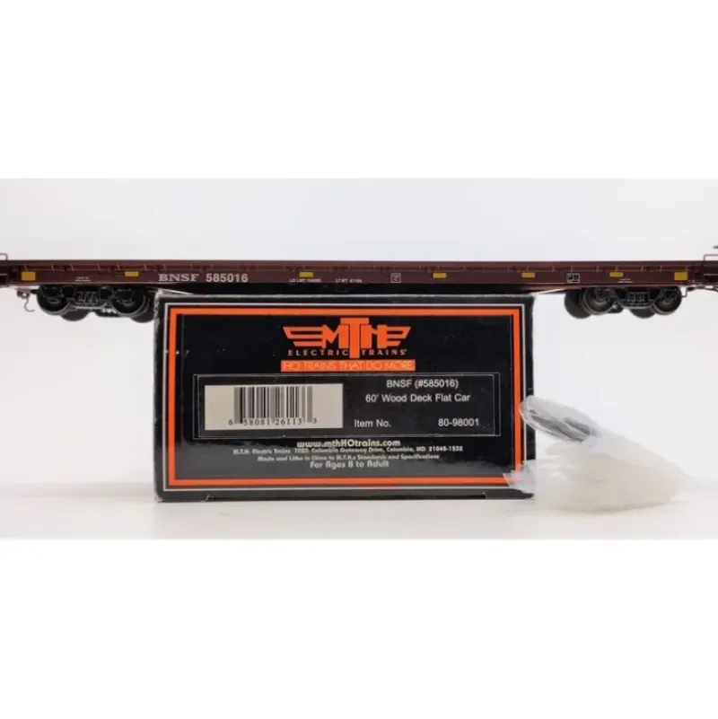 Trains*MTH 80-98001 Burlington Northern Santa Fe HO Scale 60' Wood Deck Flat Car - Model Train Junction: Quality Parts and Art Supplies