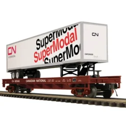 Trains*MTH 20-98767 O Canadian National Flat Car w/ 48' Trailer #685846 - Model Train Junction: Quality Parts and Art Supplies