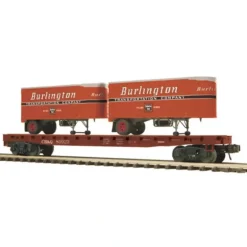 Trains*MTH 20-98752 O CB&Q Flat Car w/2 Pup Trailers - Model Train Junction: Quality Parts and Art Supplies