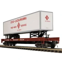 Trains*MTH 20-98693 O Erie Lackawanna Flat Car w/ 48' Trailer #252496 - Model Train Junction: Quality Parts and Art Supplies