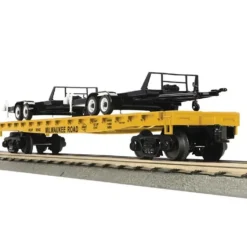Trains*MTH 30-76390 O Gauge Milwaukee Road Flat Car w/ 2 Car Trailers #61042 - Model Train Junction: Quality Parts and Art Supplies