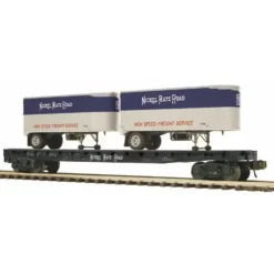 Trains*MTH 20-98834 O Gauge Nickel Plate Road Flat Car w/ 2 Pup Trailers #3348 - Model Train Junction: Quality Parts and Art Supplies