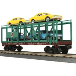 Trains*MTH 30-76407 O Great Northern Auto Carrier Flat Car w/ 4 '67 Chevy Camaros - Model Train Junction: Quality Parts and Art Supplies
