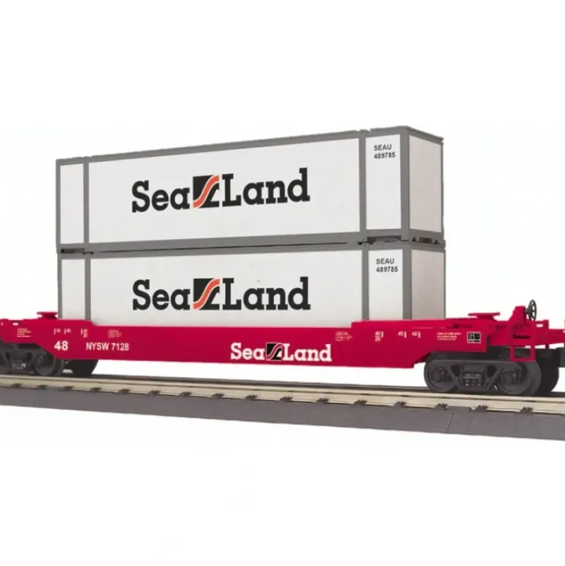 Trains*MTH 30-76623 O Sea Land Husky Stack Intermodal Well Car w/ Load 3-Rail #7128 LN/Box - Model Train Junction: Quality Parts and Art Supplies