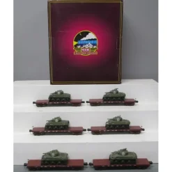 Trains*MTH 20-90551 Union Pacific 41' Wood Flat Cars w/ Sherman Tank Load (Set of 6) - Model Train Junction: Quality Parts and Art Supplies