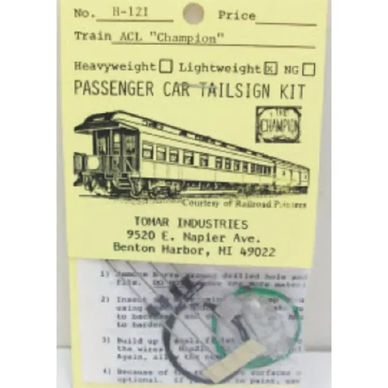 Tomar Industries 121 Champion Lighted Rect Tailsign Kit - Model Train Junction: Quality Parts and Art Supplies Outlet