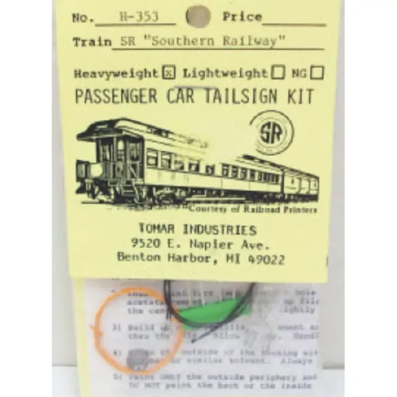 Tomar Industries 353 Southern Lighted Drumhead Sign Kit - Model Train Junction: Quality Parts and Art Supplies