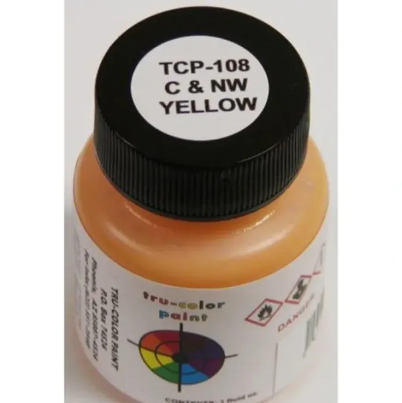 Tru-Color Paint, TCP-108, Airbrush Ready, Chicago & North Western Yellow, 1 oz - Model Train Junction: Quality Parts and Art Supplies Clearance