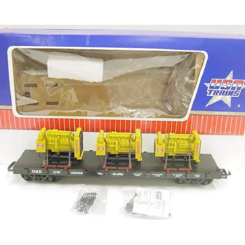 USA Trains R17501 G D&RGW Bulkhead Flatcar with 3 Generator Load - Model Train Junction: Quality Parts and Art Supplies Online