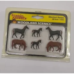Woodland Scenics A1842 HO Scenic Accents Chestnut Horses Figures (Set of 6) - Model Train Junction: Quality Parts and Art Supplies Best