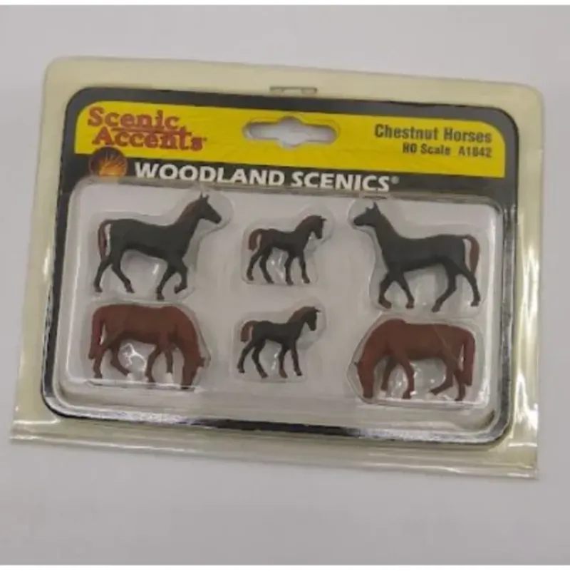 Woodland Scenics A1842 HO Scenic Accents Chestnut Horses Figures (Set of 6) - Model Train Junction: Quality Parts and Art Supplies Best
