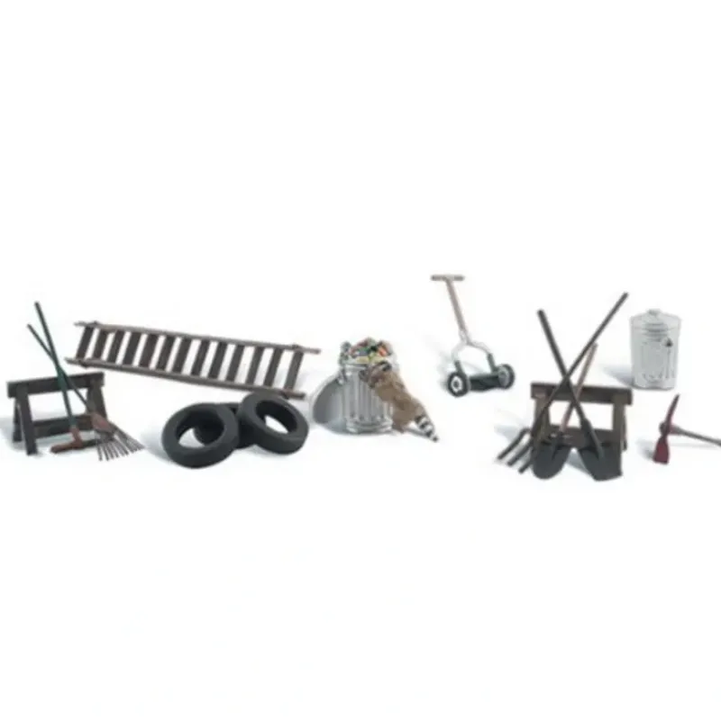Woodland Scenics A2212 N Scenic Accents Garage Treasures (Set of 13) - Model Train Junction: Quality Parts and Art Supplies Discount