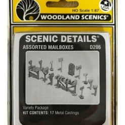 Woodland Scenics D206 HO Scale Assorted Mailboxes Metal Castings Kit(Pack of 17) - Model Train Junction: Quality Parts and Art Supplies Outlet