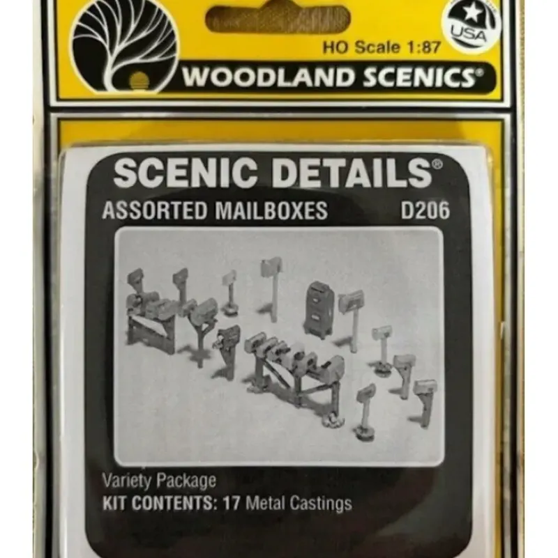 Woodland Scenics D206 HO Scale Assorted Mailboxes Metal Castings Kit(Pack of 17) - Model Train Junction: Quality Parts and Art Supplies Outlet