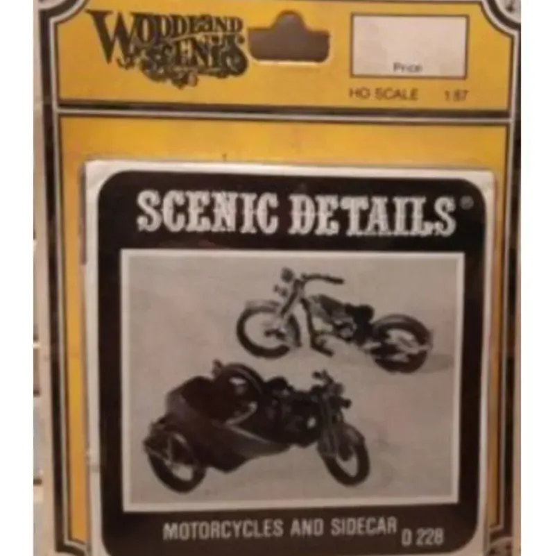 Woodland Scenics D-228 HO Scenic Details Motorcycles and Sidecar Kit - Model Train Junction: Quality Parts and Art Supplies New