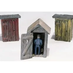 Woodland Scenics D214 HO Scenic Details 3 Outhouses & Man Metal Kit - Model Train Junction: Quality Parts and Art Supplies Discount