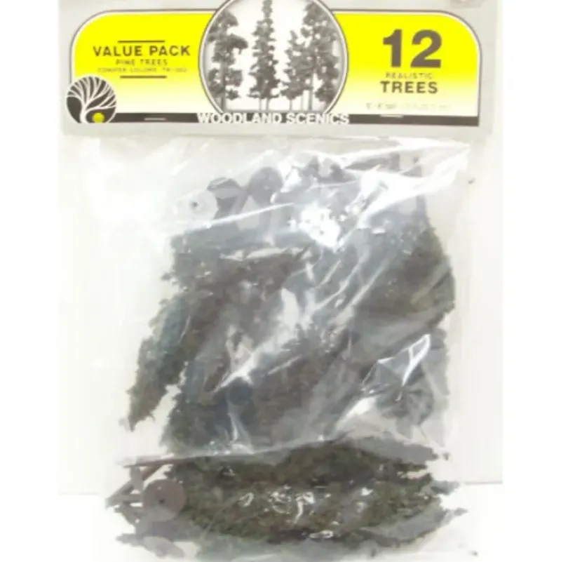 Woodland Scenics TR1082 6"- 8" Pine Value Pack Realistic Trees (Pack of 12) - Model Train Junction: Quality Parts and Art Supplies New