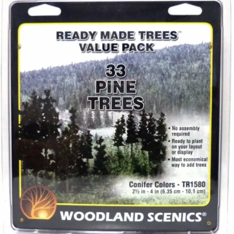 Trains*Woodland Scenics TR1580 2.5"-4" Tall Conifer Colors Ready Made Trees(Pack of 33) - Model Train Junction: Quality Parts and Art Supplies